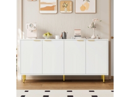 Aparador Sala 4 Portas Puxadores Dourados Brilhante Branco 160x80x40cm
