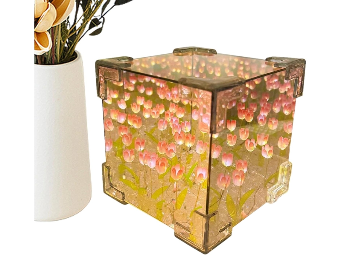 1 Luminária Noturna Em Formato De Cubo Flor Abajur Mesa Caixa Flores