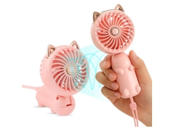 Ventilador portátil de mão mini com orelhas de gato, USB recarregável para meninas, mulheres e crianças em viagem outdoor | S/MARCA
