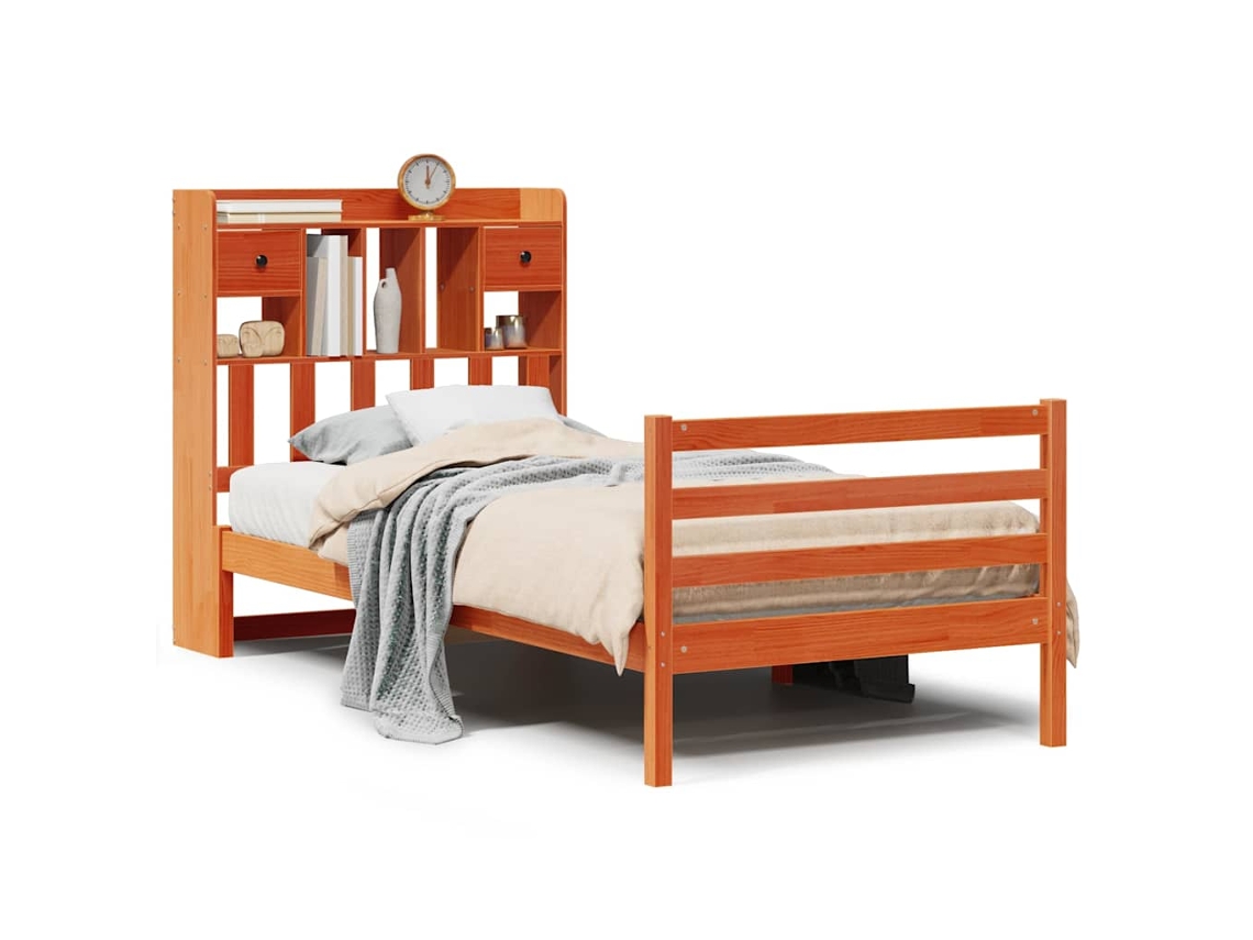 Cama com Estante Pinho Maciço Castanho Mel MAISON EXCLUSIVE (75x190 cm)