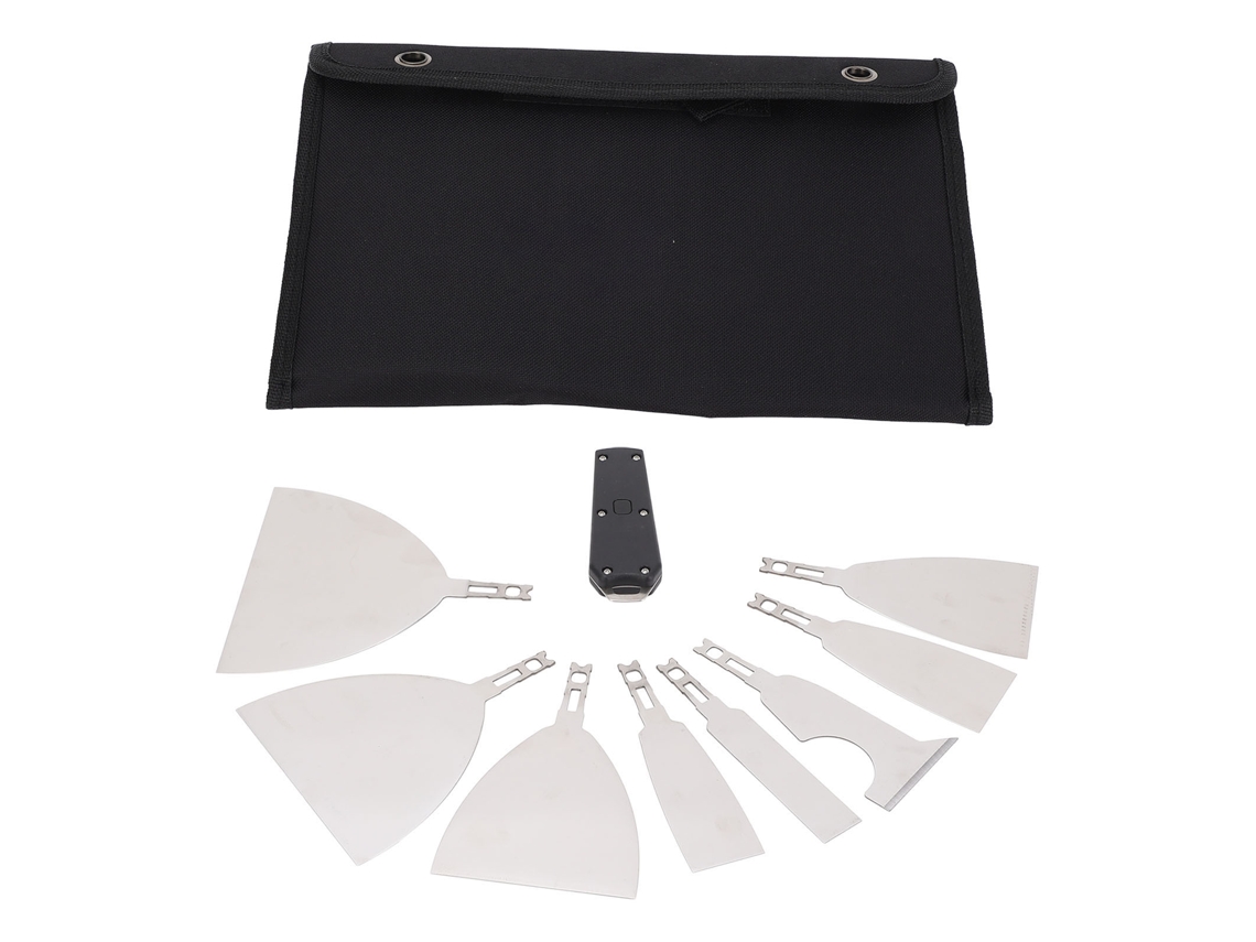 Ferramenta multifuncional para raspar tinta com cabo ergonômico em aço inoxidável para reparo de drywall e remoção de papel de parede.