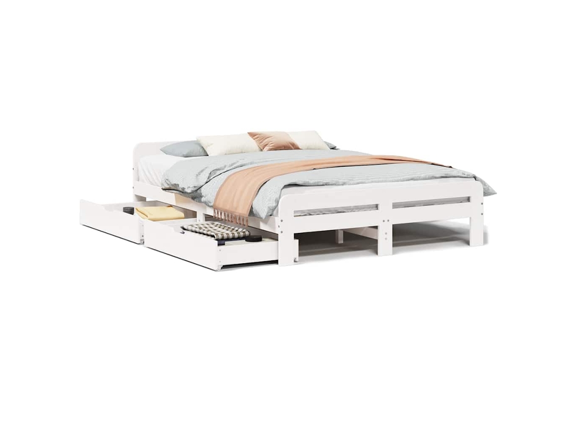 Cama Sem Colchão 140x190 cm Madeira de Pinho Maciça Branco MAISON EXCLUSIVE