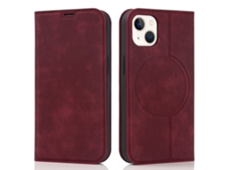 Capa Para Iphone 15 Plus Pele Sintética Magnética Vermelho