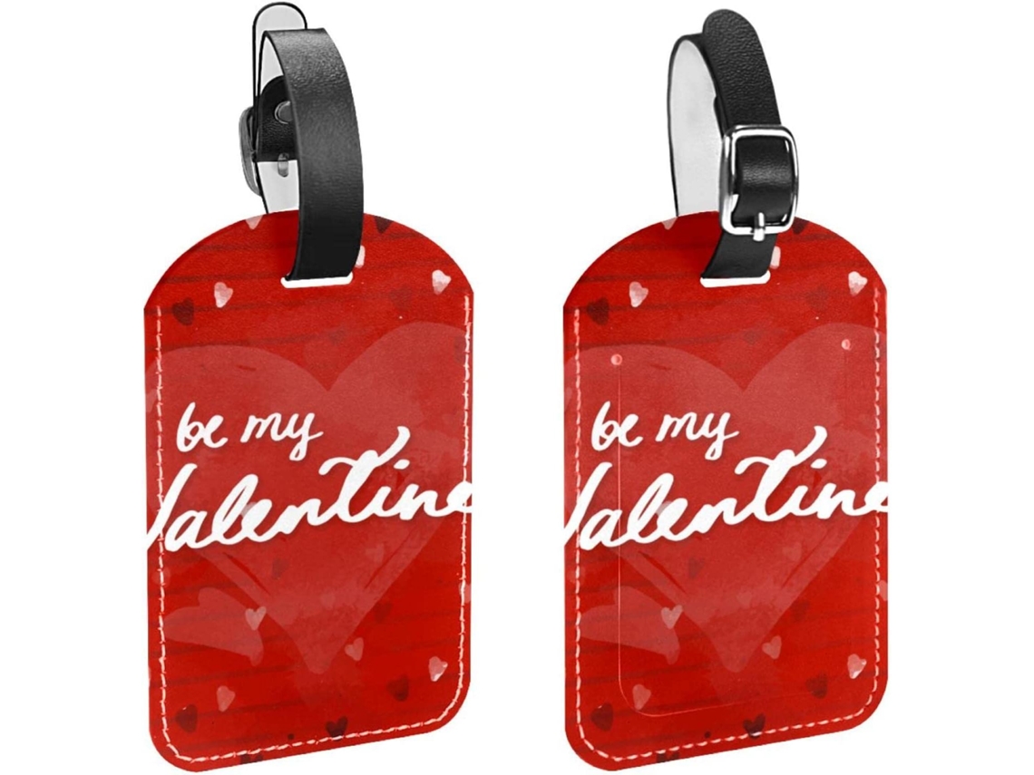 Conjunto De 2 Etiquetas Bagagem Em Couro Pu Com Estampa Aquarela Be My Valentine Proteção Privacidade