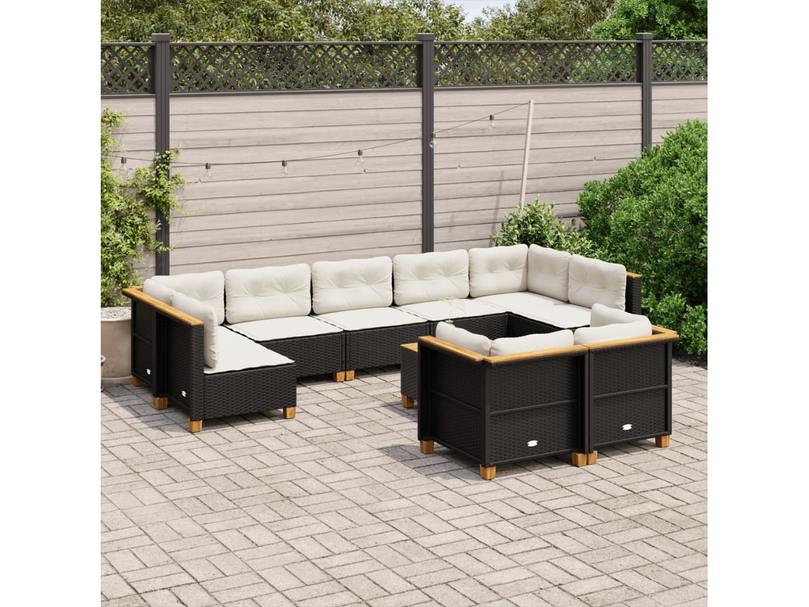 Vidaxl 10 Pcs Conjunto Sofás De Jardim C/ Almofadões Vime Pe Preto
