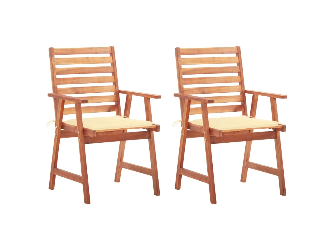 Cadeiras De Jantar P/ Jardim 2 Pcs C/ Almofadões Acácia Maciça Dkd Home Decor