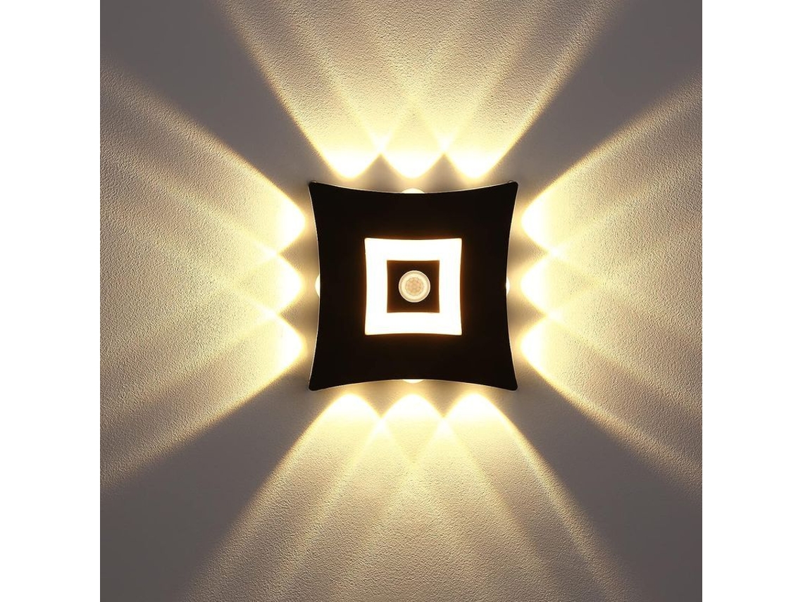 Luz de Parede Led 18w com Sensor de Movimento Pir 3000k Branco Quente Ip65 Alumínio Preto S/MARCA