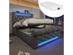 Camas ROLIPO Estofada com Arrumação e Led 90x200 Cm Cinzento