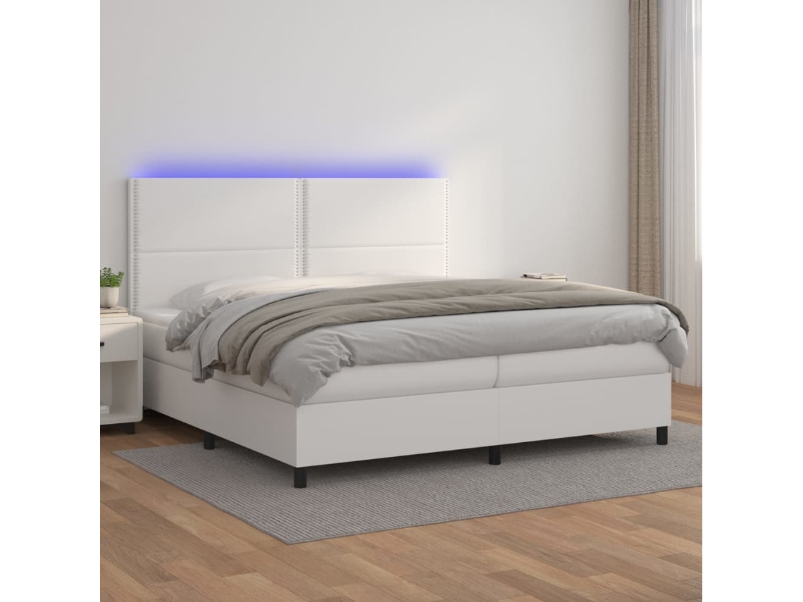 Vidaxl Cama Box Spring C/colchão/led 200x200cm Couro Artificial Branco