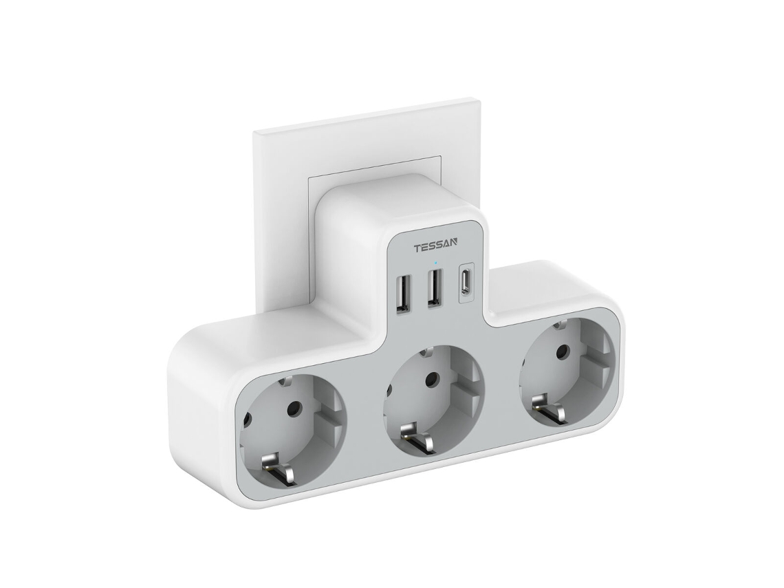 Regleta USB C TESSAN 6-em-1 com 3 saídas, 2 USB A e 1 USB C, carregamento rápido