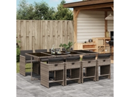Vidaxl 9 Pcs Conjunto De Jantar P/ Jardim C/ Almofadões Vime Pe Cinza