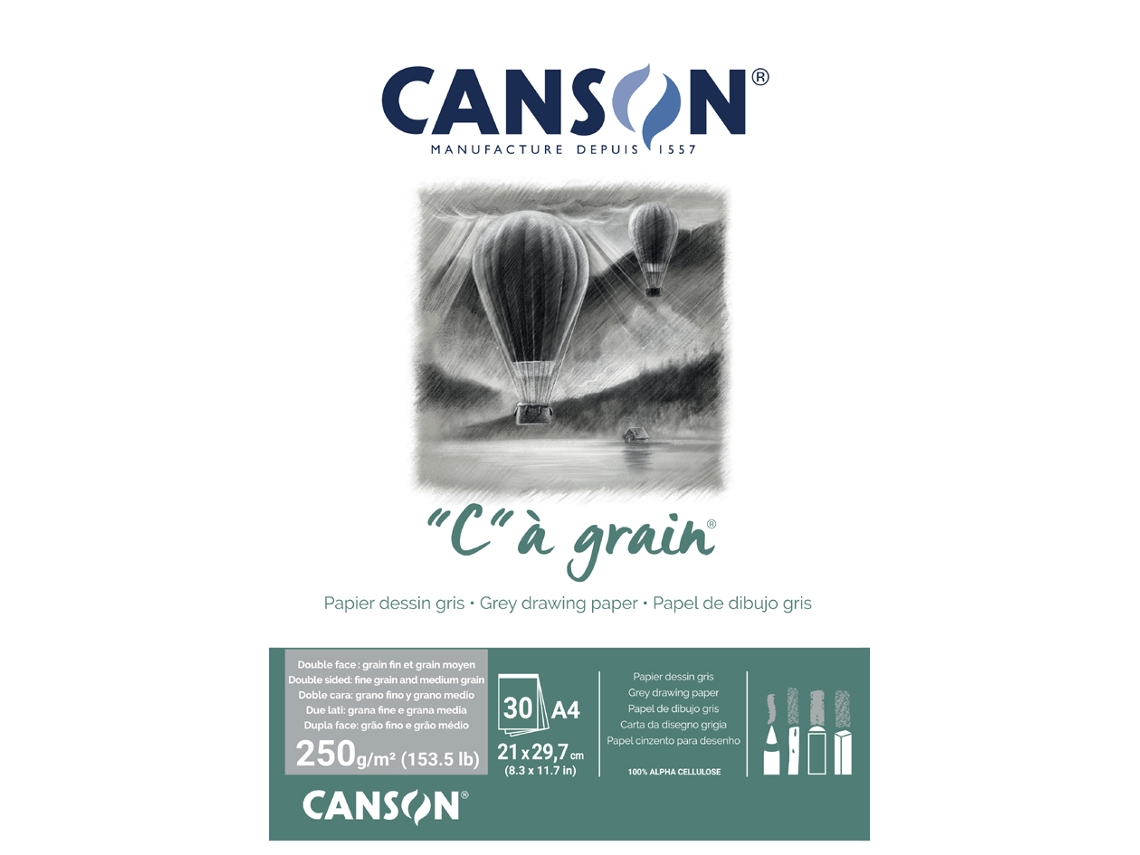 Bloco de Papel de Desenho CANSON C Cor de Grão Cinza Manchado