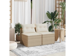Vidaxl Sofás De Jardim Sem Braços Com Almofadões 2 Pcs Vime Pe Bege
