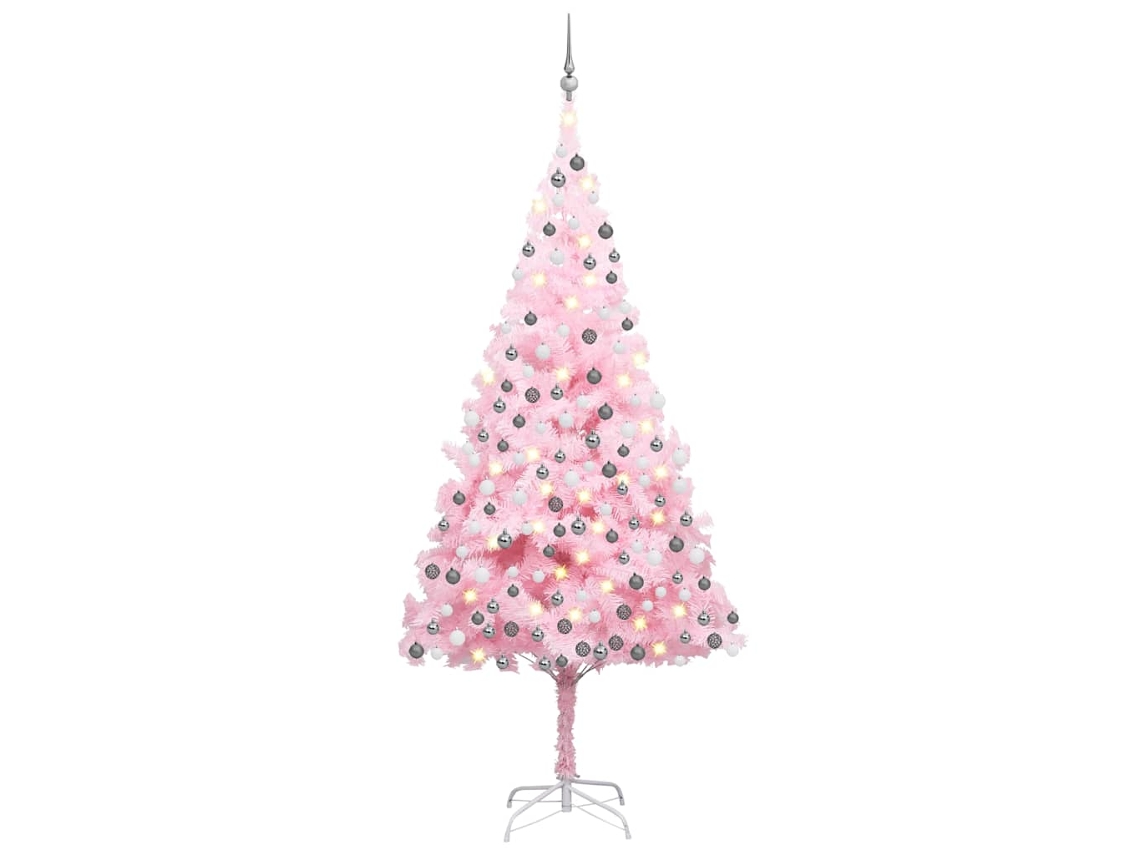 Vidaxl Árvore Natal Artificial Pré-iluminada C/ Bolas Pvc Rosa