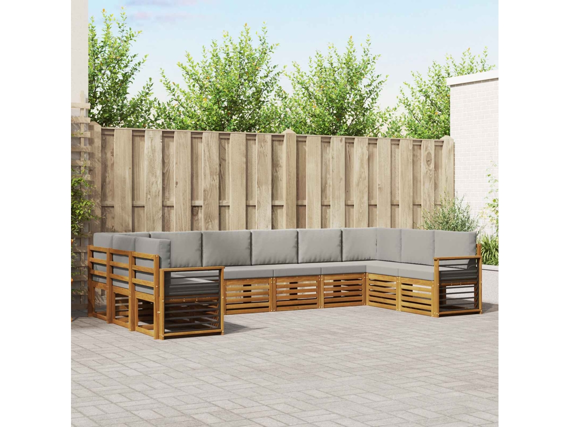 Vidaxl Conjunto De Sofá Sectional 10 Pcs Cinza Natural E Claro