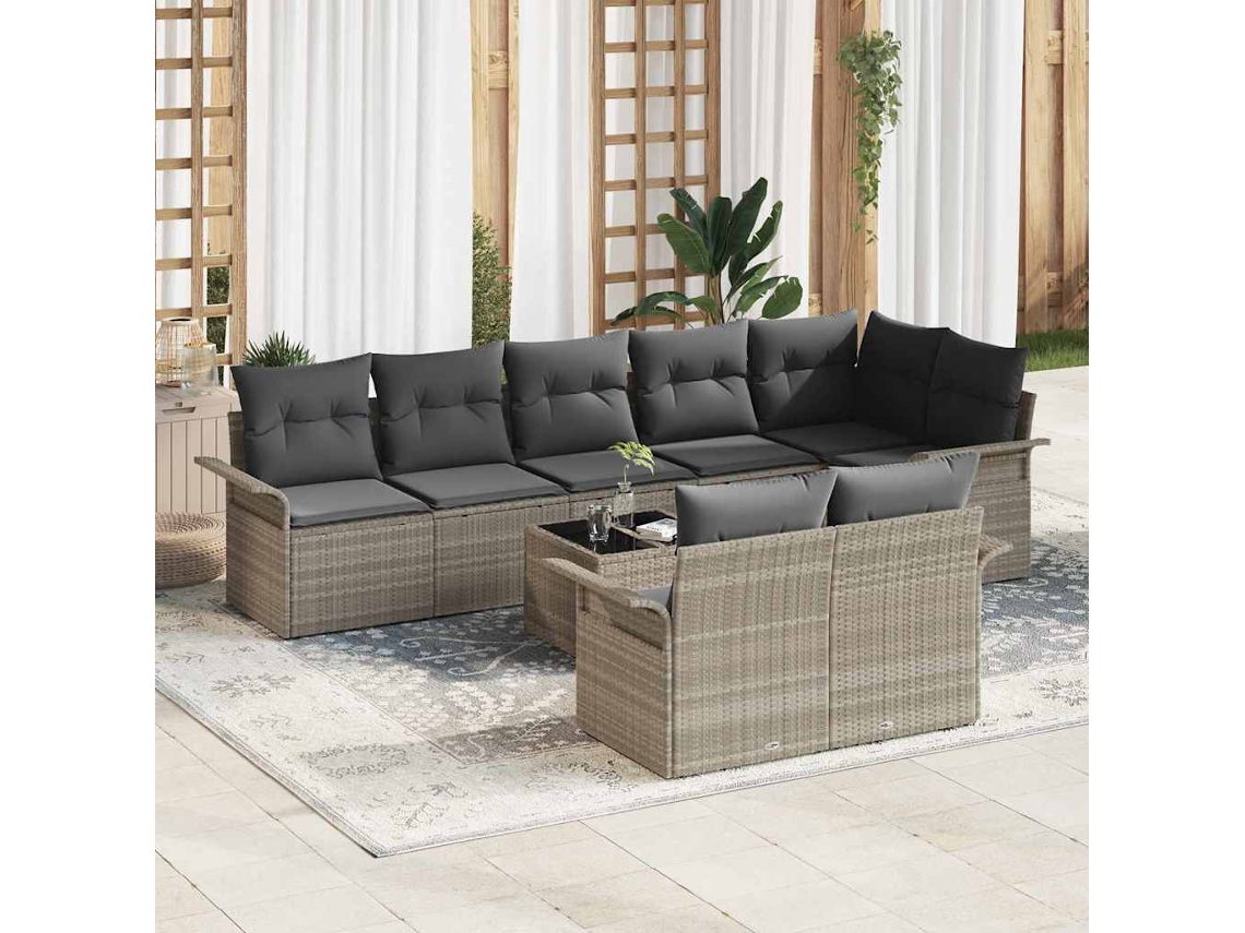 Vidaxl Conjunto De Sofá De Jardim 9 Unid. Cinzento-claro Vime Pe