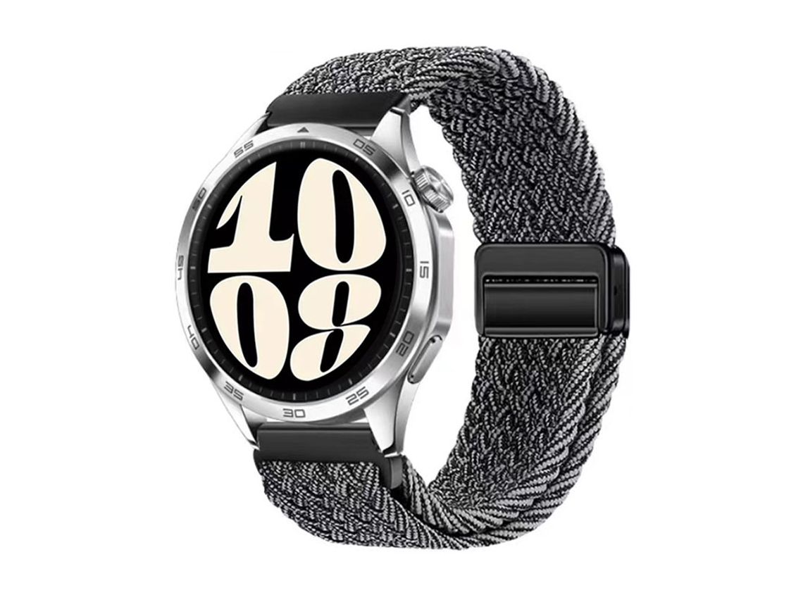 Pulseira de nylon trançada com data magnética GT6 compatível com Huawei Watch5, Samsung Galaxy Watch7, Xiaomi S4 e Garmin