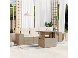 Vidaxl 5 Pcs Conjunto De Sofás P/ Jardim Com Almofadões Vime Pe Bege