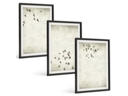 Pinturas Murais Modernas Pintura Minimalista De Pássaros Moldura Preta Quadros Para A Sala De Estar Espelharte (3 Piezas De 40x60 Cm)