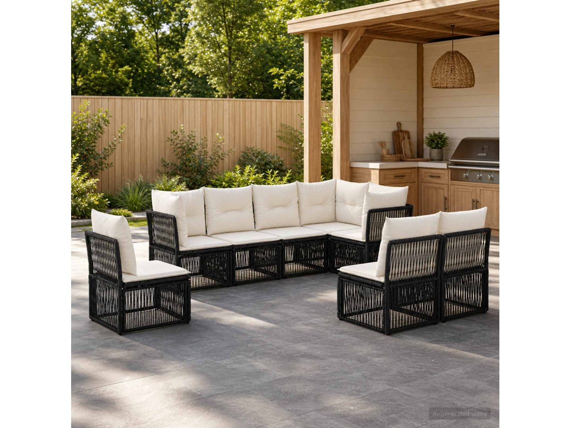 Vidaxl Conjunto De Sofá De Jardim 8 Pcs Preto Vime Pe