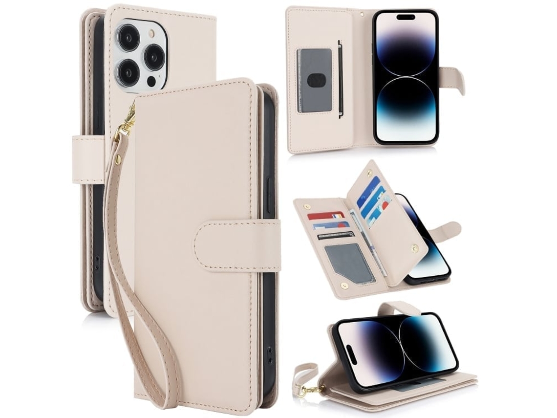 Capa Carteira De Couro Para Iphone 14 Pro Max - Com Rfid - Para Vários Cartões