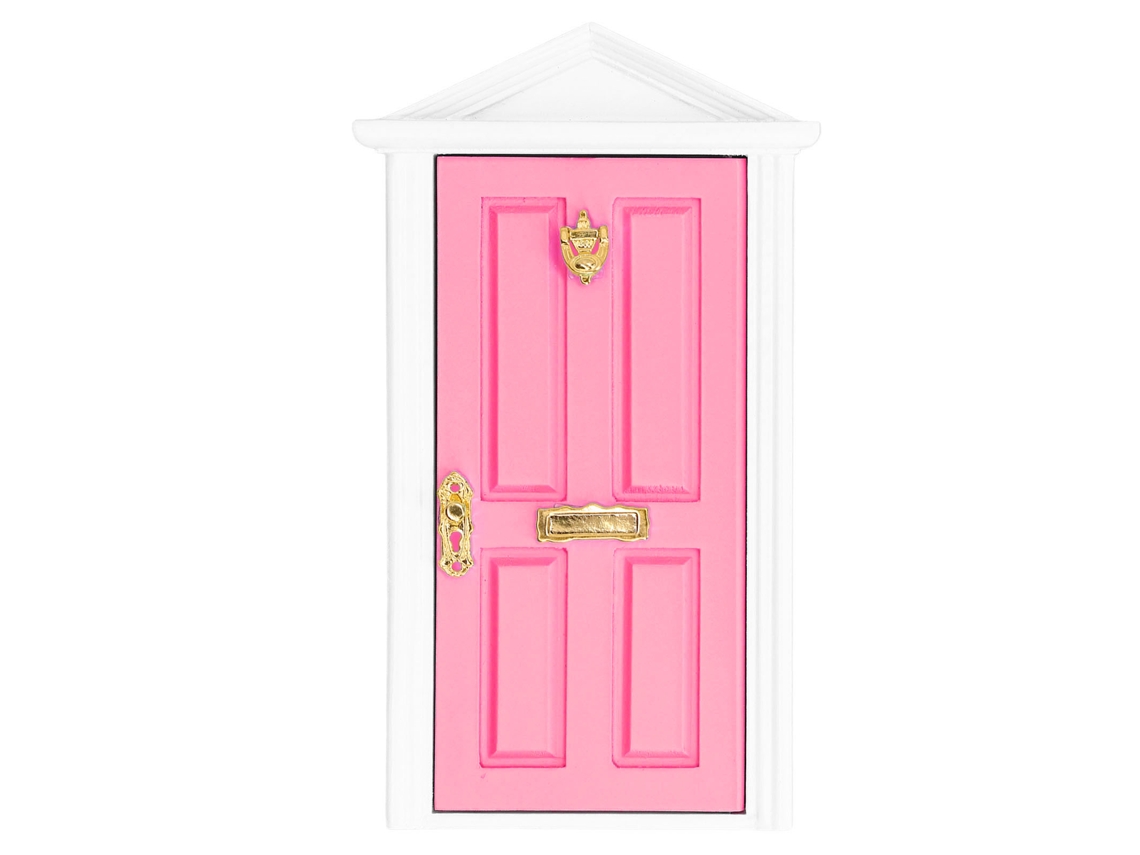 Porta De Madeira Miniatura Cor Rosa Claro Com Detalhes Vívidos Para Casa De Boneca 1:12, Presente De Fada