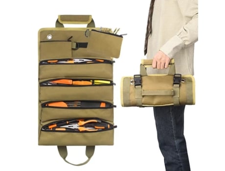 Bolsa De Ferramentas Enrolável Em Lona, Bolsa De Ferramentas Resistente Para Mecânico/eletricista/motocicleta/caminhão Qjh (cáqui)