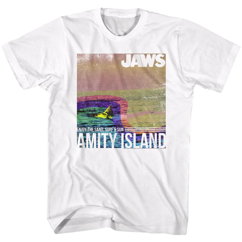 Unisex Adult T-shirt Rockinstone Jaws Movie Amity Island White Sizel