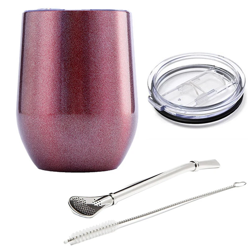 Caneca para Chá Mate, Caneca Térmica de Aço Inoxidável com Tampa Deslizante e Canudo, 355 Ml . MDUG (12 Oz)