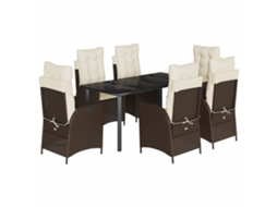 Conjunto de 7 Jantar para Jardim com Almofadões Vime Pe Castanho MAISON EXCLUSIVE