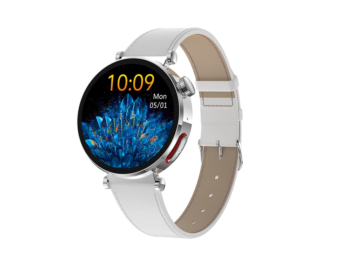 SHAH ARPAN Smart Watch Et490 Chamada Bluetooth de 1 27 Polegadas Couro Branco