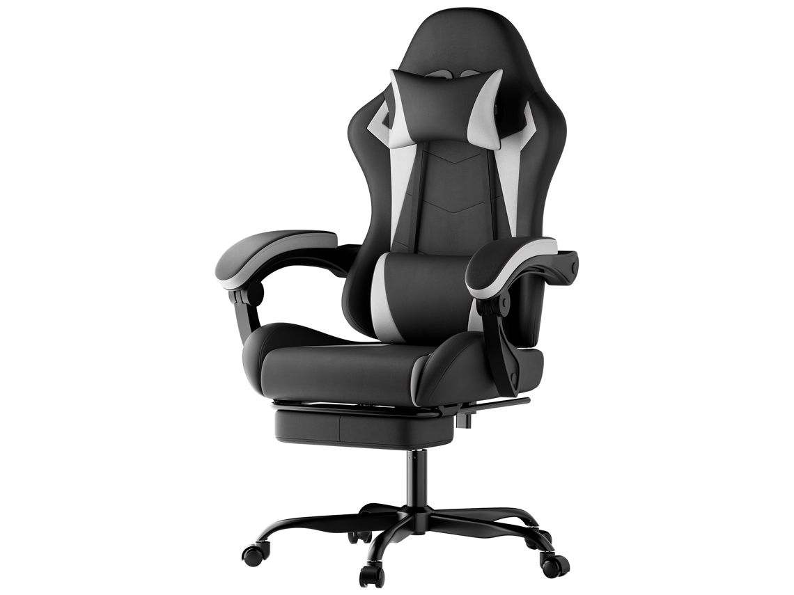 Cadeira Gamer Com Almofadas, Altura Ajustável – Preto E Branco