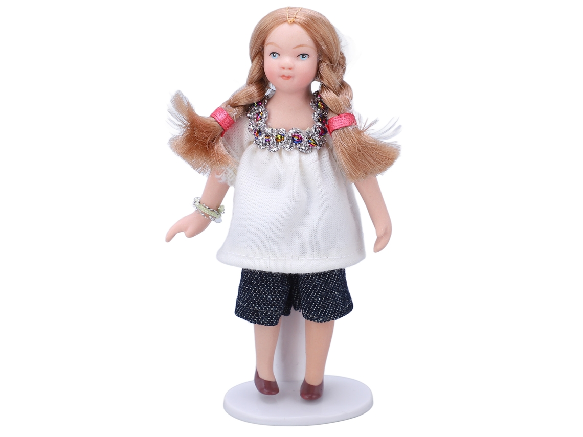 Boneca Miniatura De Porcelana Menina 1:12 Com Membros Móveis Para Casinha De Bonecas