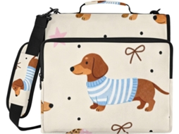 Organizador De 3 Argolas Com Estampa Um Fofo Dachshund Marrom Desenho Animado, Com Alça E De Ombro Removível Pasta