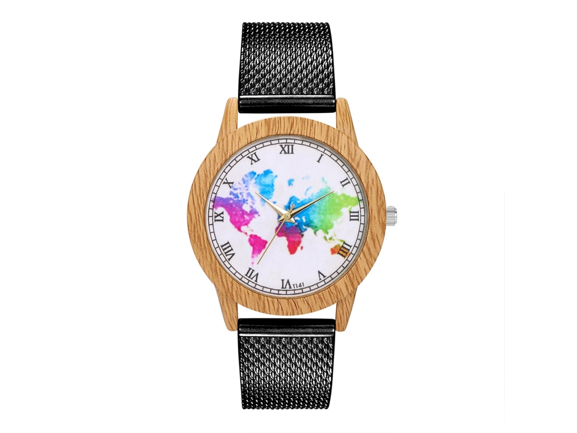 Reloj De Pulsera Analógico De Cuarzo Con Correa De Malla Colorida Para Mujer Y Hombre (negro)