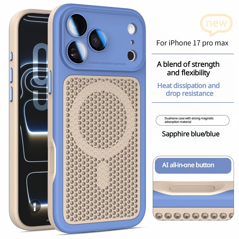 Capa Magnética Para Iphone 15 Pro Max (azul Royal) Com Proteção Para Lente E Sistema De Dissipação De Calor.