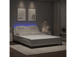 Estrutura De Cama C/ Luzes Led 160x200 Cm Couro Artif. Branco