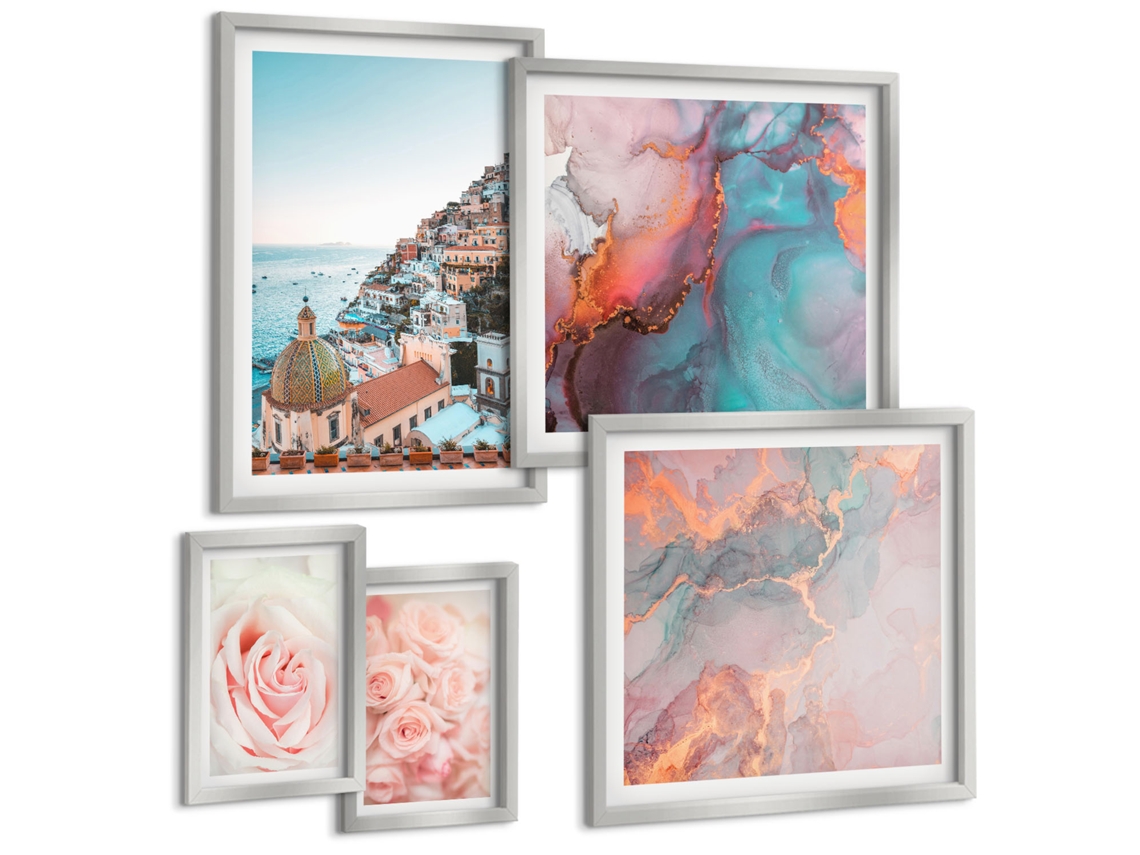 Pinturas Murais Modernas Design Abstrato Moderno Moldura Preta Fotos Para O Escritório Espelharte (conjunto De 5 Imagens)