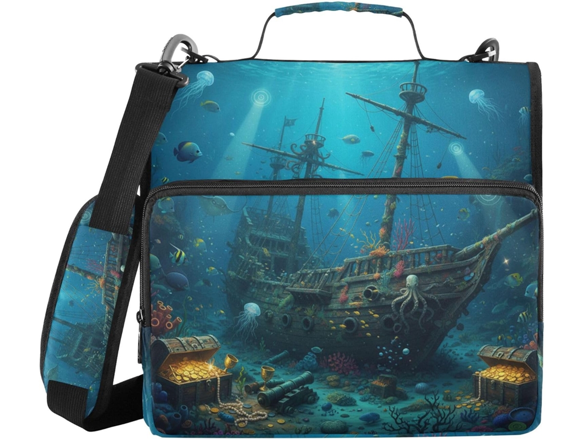 Pasta Vintage Shipwreck Com Bolsos Extras, Alça De Transporte Fácil 3, 8cm, 3-estojos Lápis Em Formato De Sino