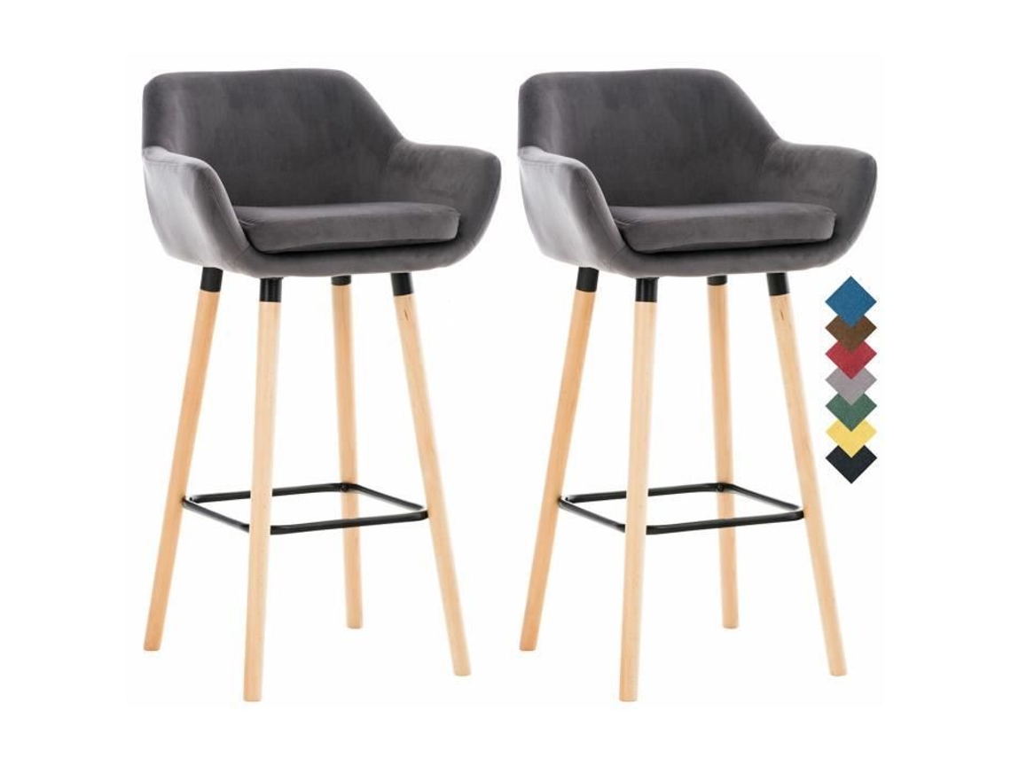 Conjunto De 2 Bancos De Bar Grant Velvet Clp Encroachment De Madeira Cinza
