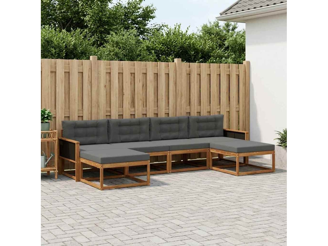 Vidaxl Conjunto De Sofás Para Exterior 6 Unid. Natural E Antracite