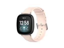 Pulseira De Couro Genuíno, Compatível Com Fitbit Versa 4/ Sense 2, Rosa Claro