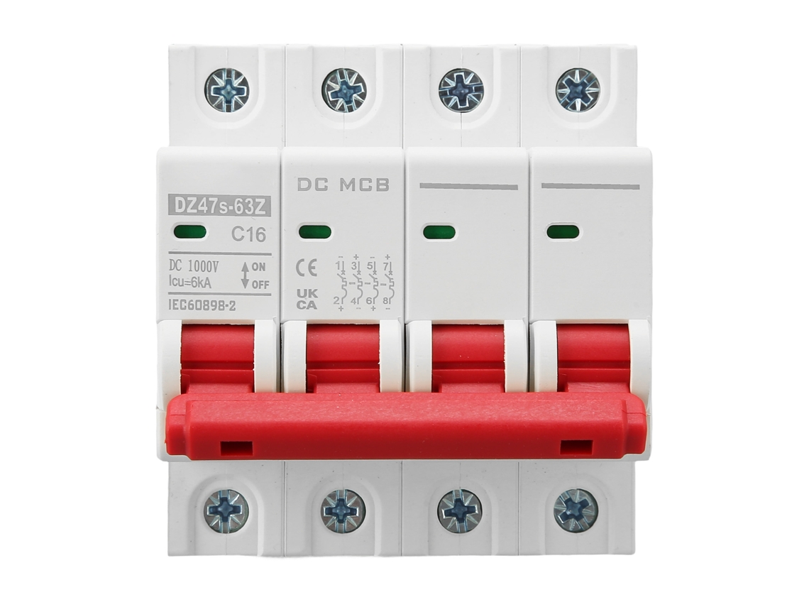 Interruptor De Circuito Miniatura Dc 4p 16a Para Sistema Solar Pv 1000v 6000a Din Rail Dz47s 63z C16