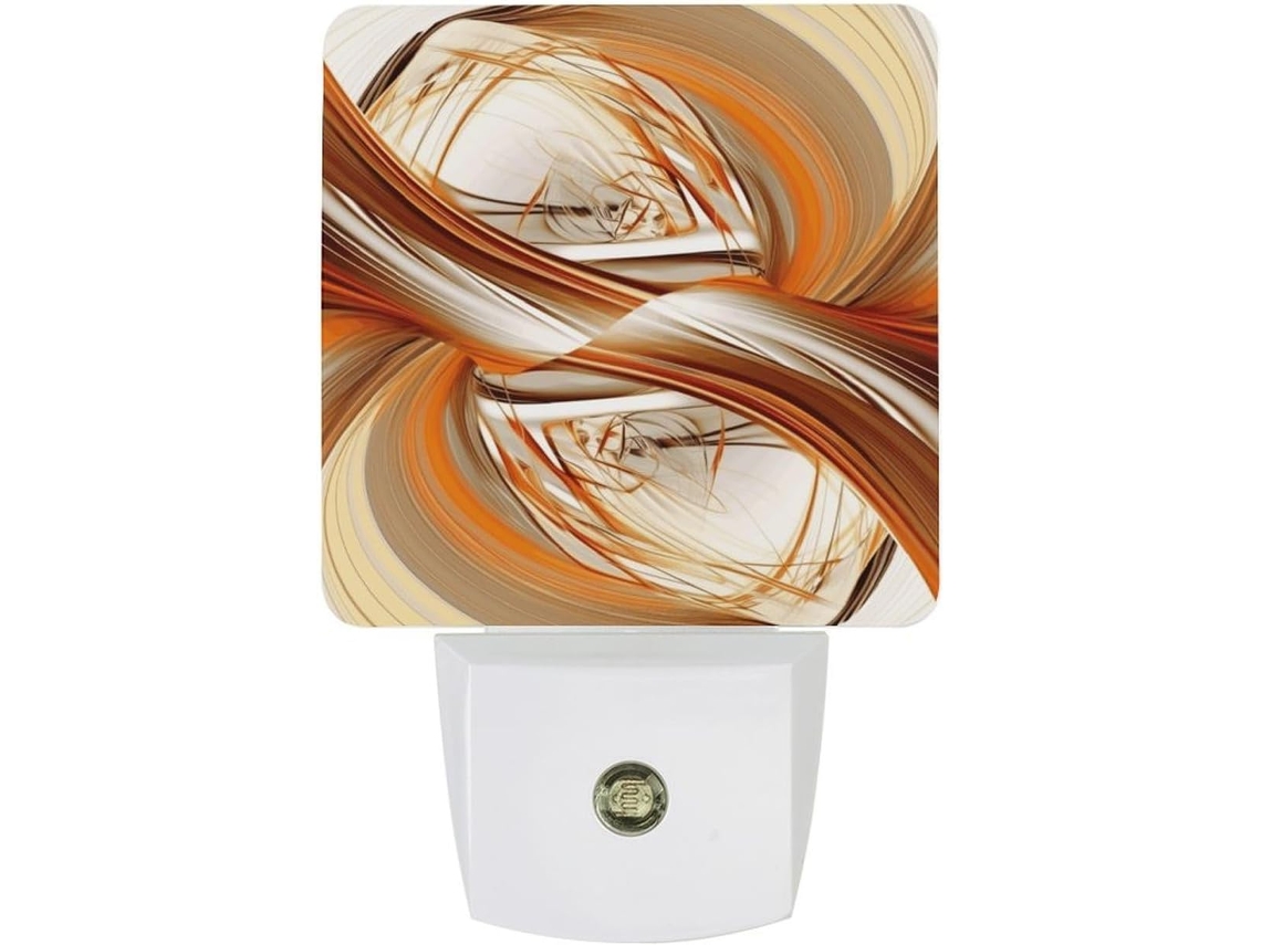 Luminária Noturna Led Abstrata Com Plugue, Linhas Laranja E Brancas, Sensor Crepuscular, Tomada De Parede, Luz Noturna