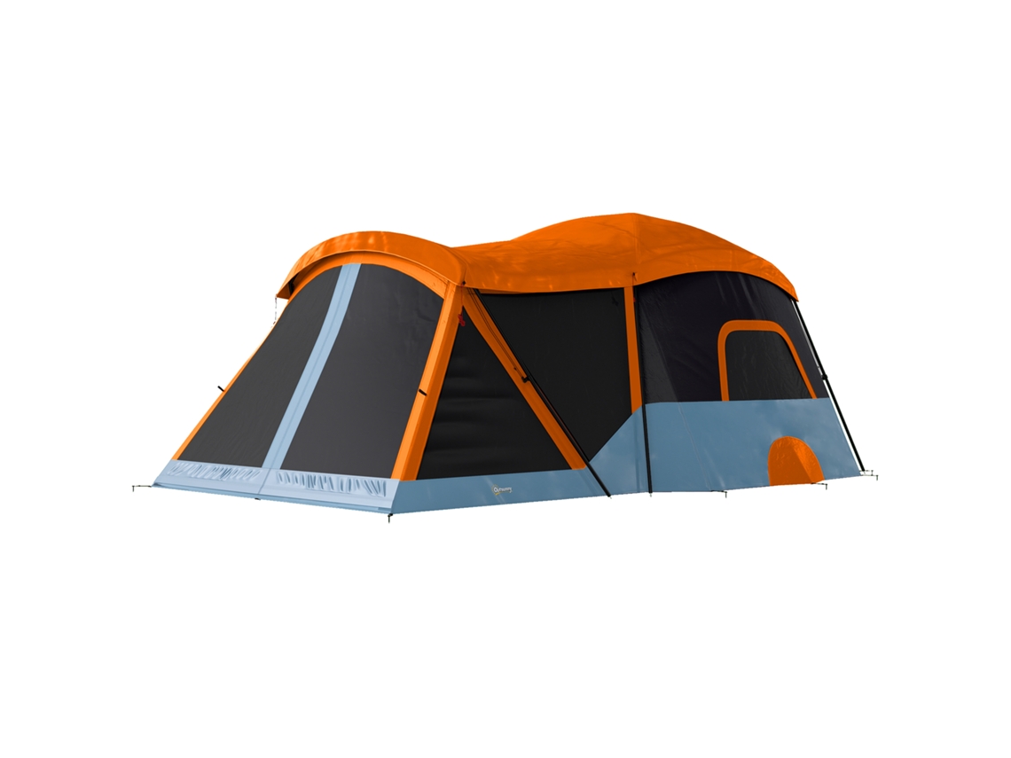 Tenda De Campismo Poliéster Tafetá, Pe Cor Laranja E Azul 530x380x220 Cm Outsunny