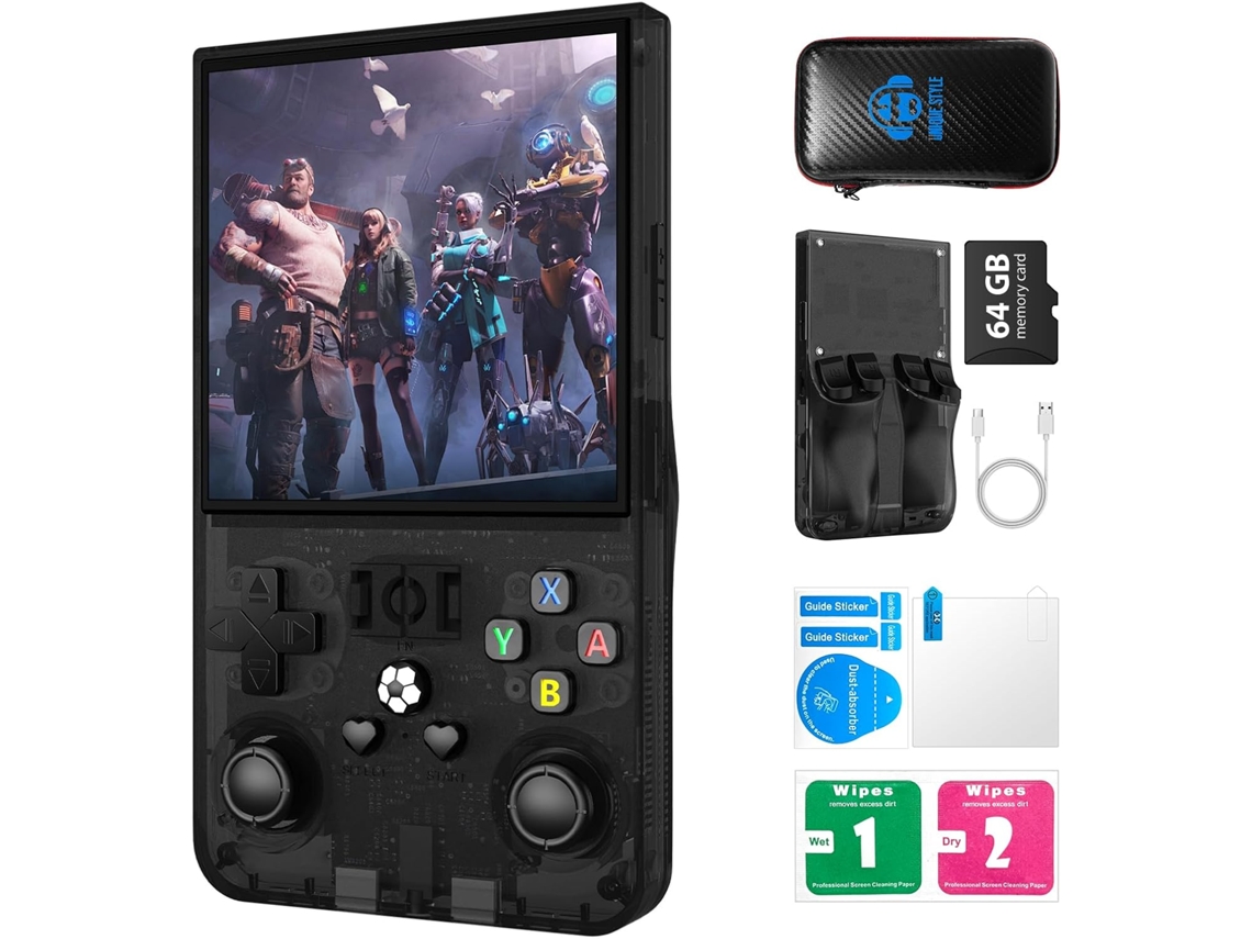 Console de Jogos Portátil Retrô R36max com Tela Ips Hd 4,0 Polegadas, Sistema Linux, Compatível Mais 30 Emula Dores e Cartão Tf 64 Gb VONKELIOS
