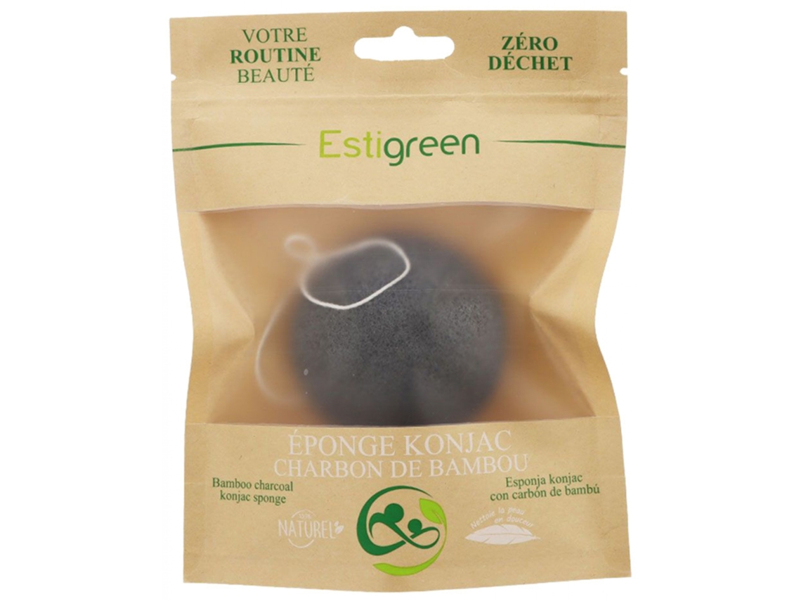 Esponja Erborian Konjac com Carvão de Bambu Esponja Esfoliante Suave ESTIGREEN