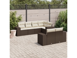 Vidaxl 7 Pcs Conjunto De Sofás Jardim C/ Almofadões Vime Pe Castanho