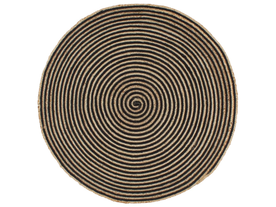 Vidaxl Tapete Artesanal Em Juta Com Design Em Espiral Preto 90 Cm