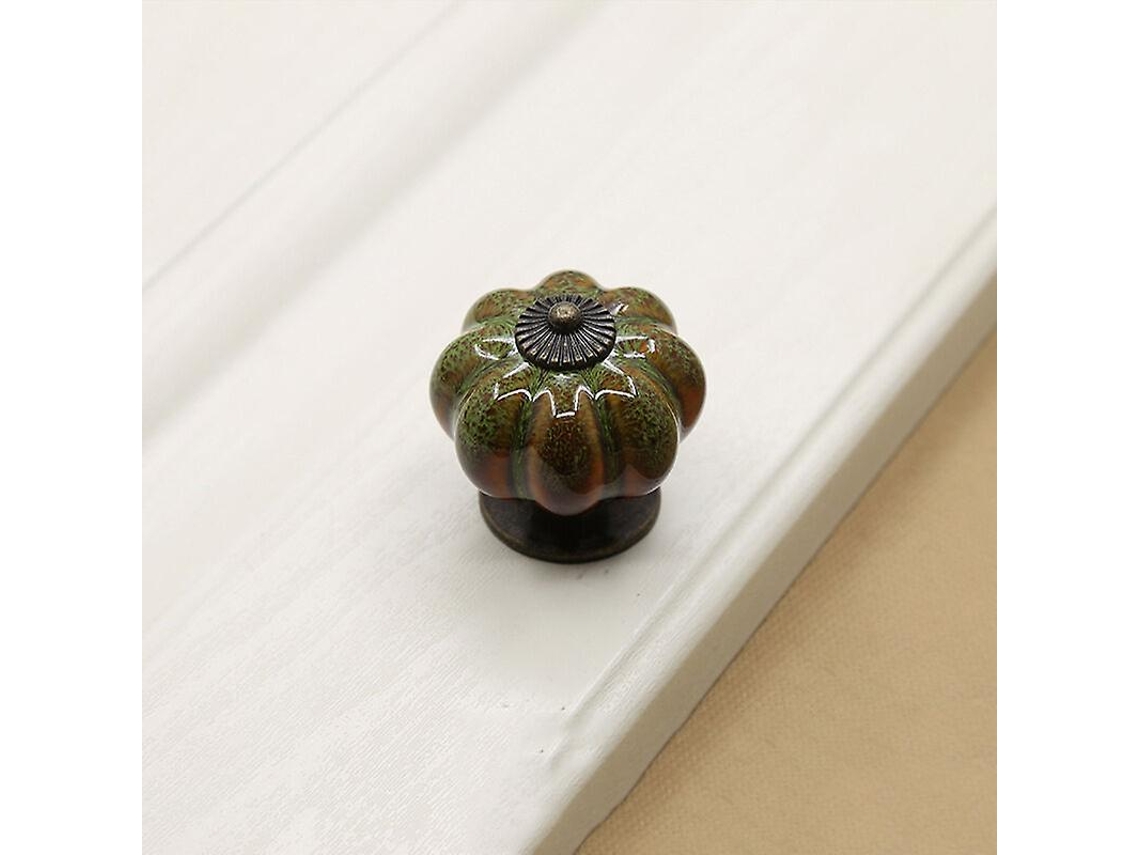 Juego de 2 Tiradores de Cerámica Calabaza, Mango de Mueble Vintage Con Estampado Leopardo Verde
